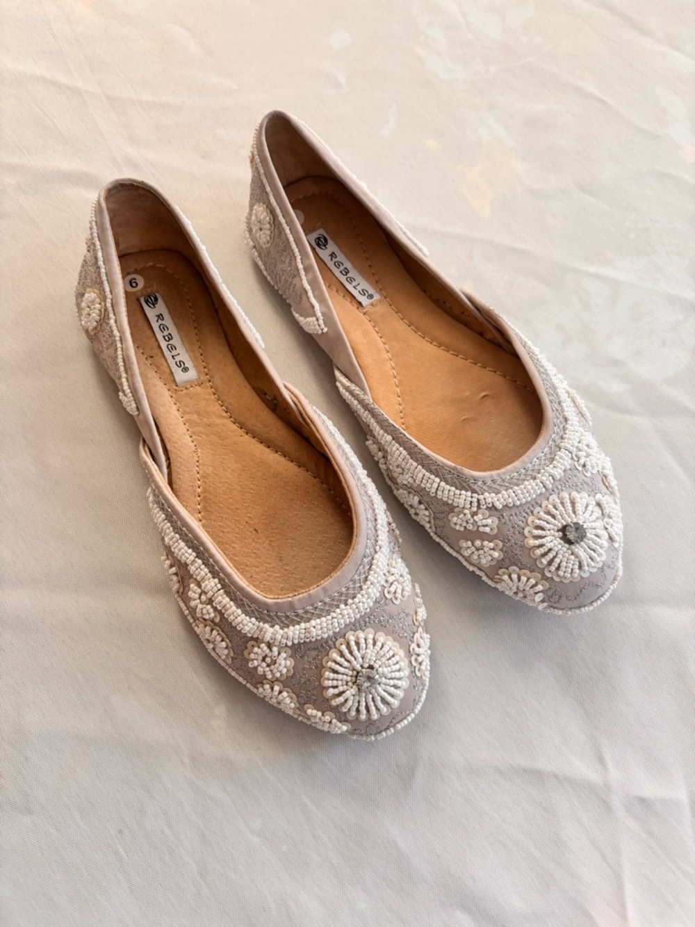 rebels Taupe Beaded Floral Ballet Flats